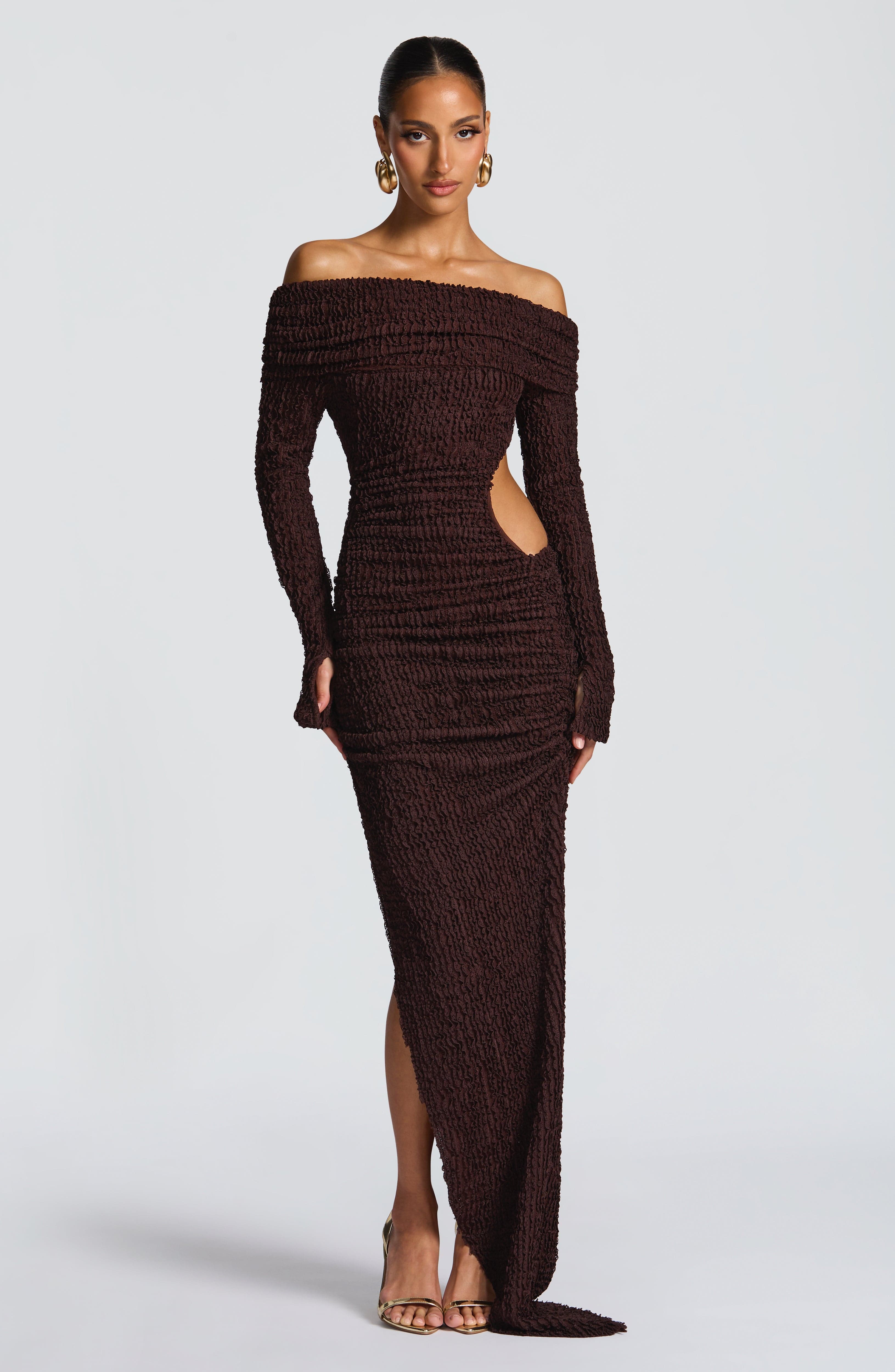 Adelphia Midi Dress - Plum Brown - Napalia