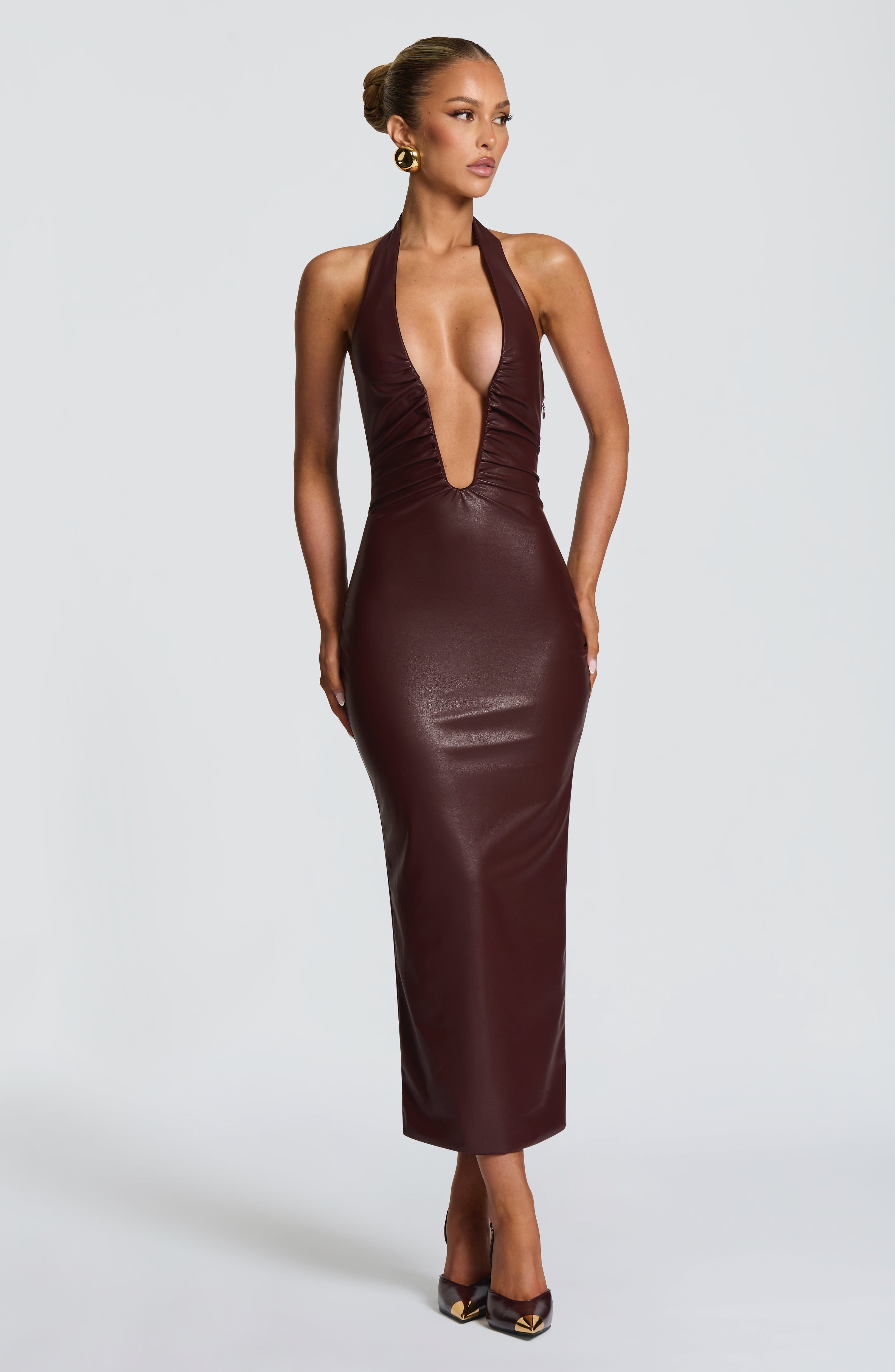 Ainsley Midi Dress - Burgundy - Napalia