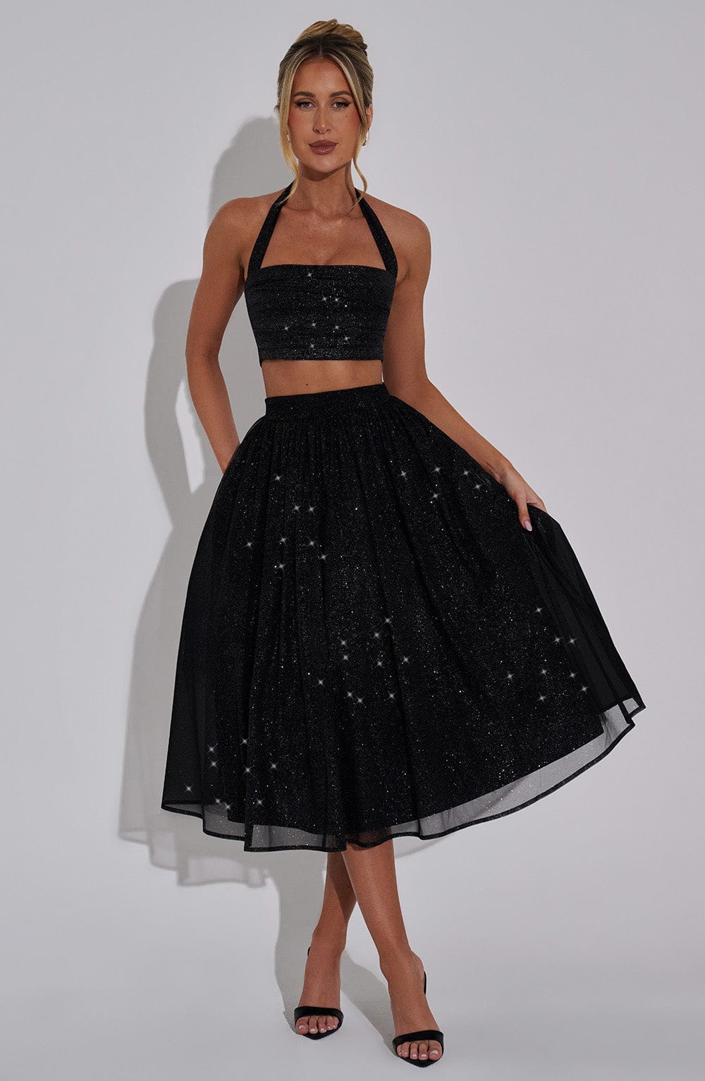Alani Midi Skirt - Black Sparkle - Napalia