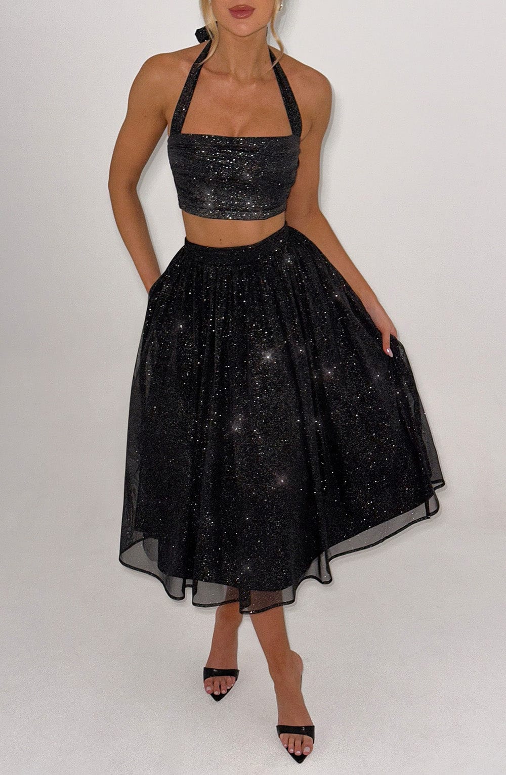 Alani Midi Skirt - Black Sparkle - Napalia
