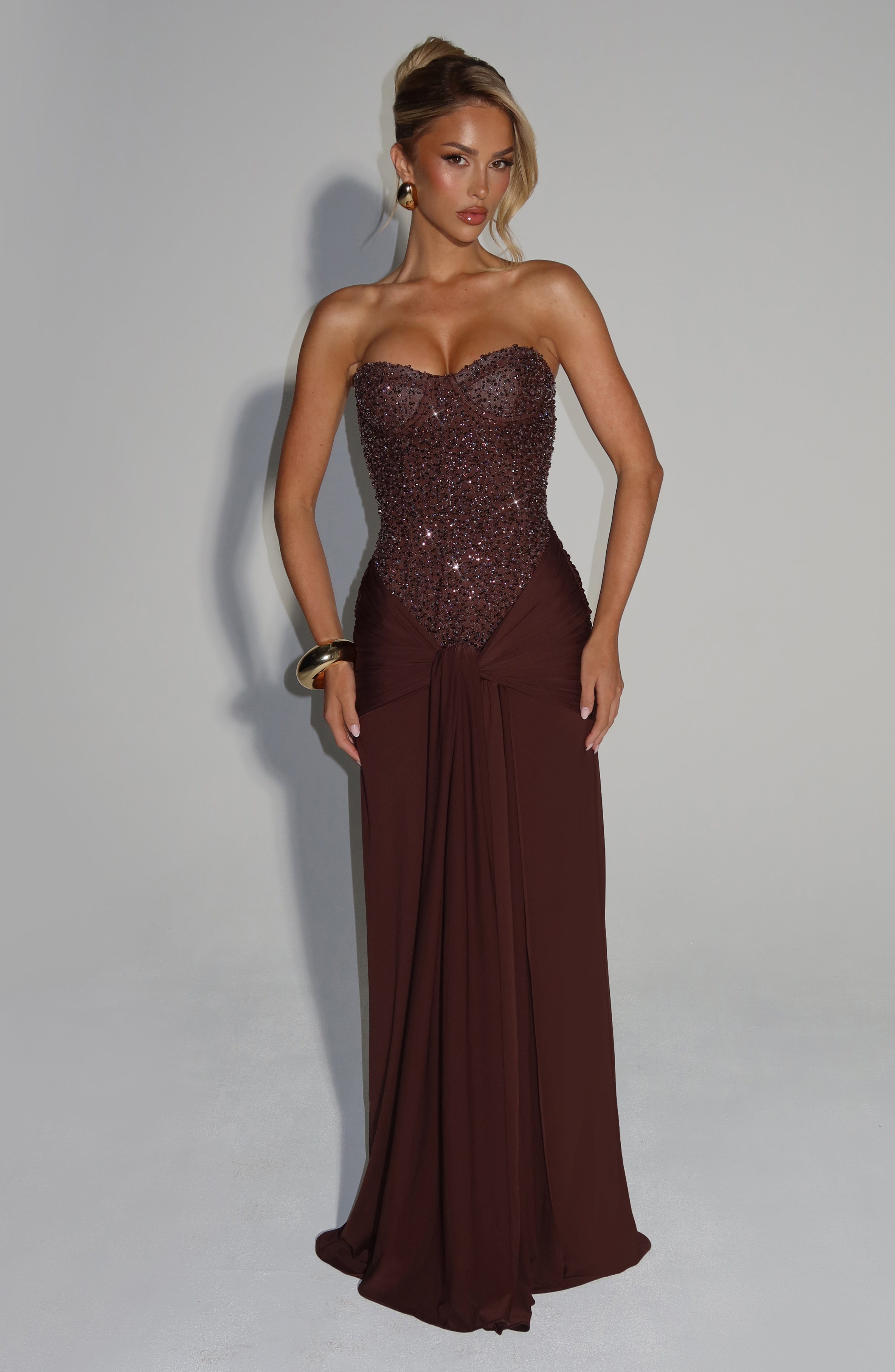 Carina Maxi Dress - Plum Brown - Napalia