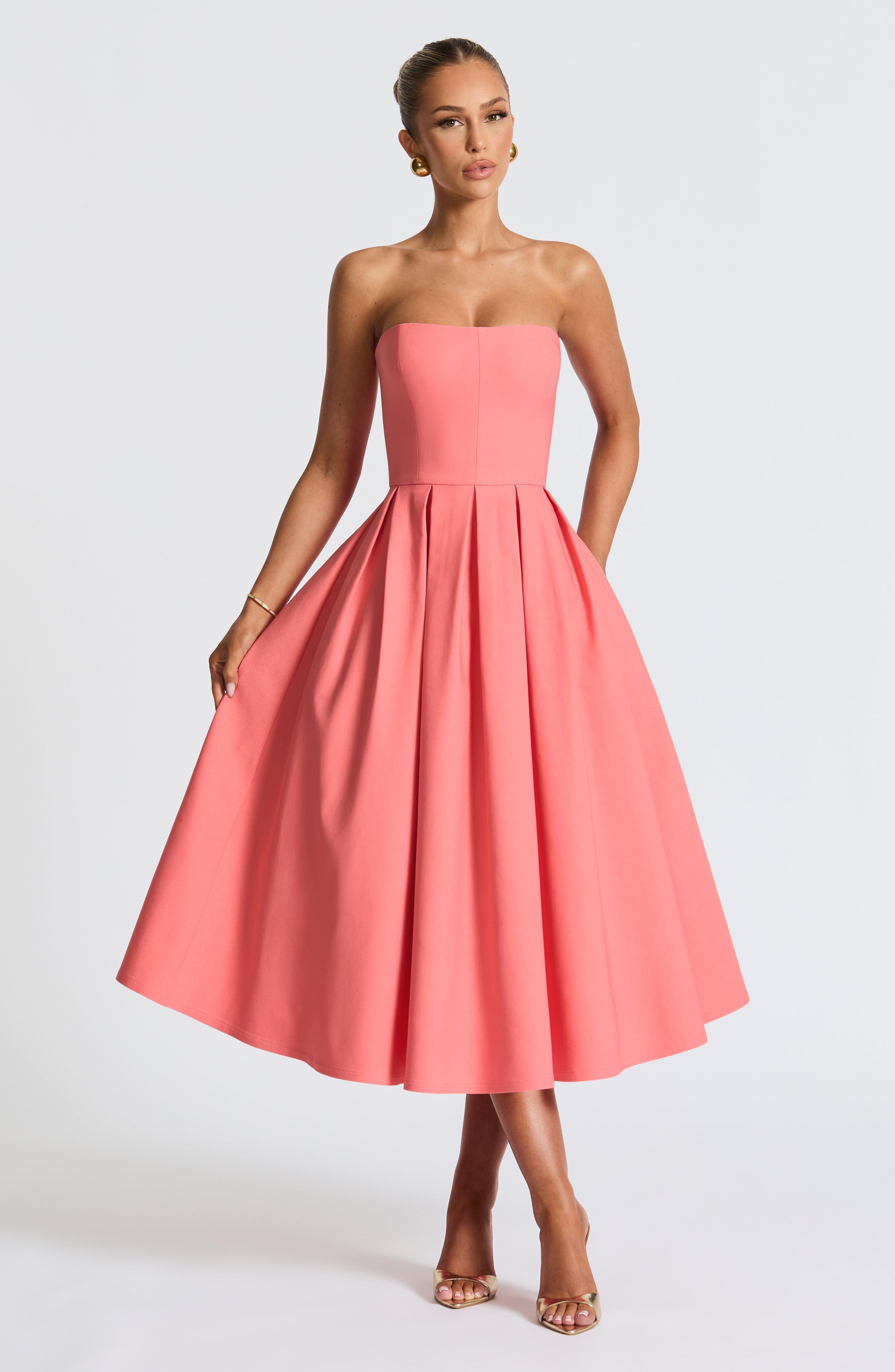 Edith Midi Dress - Coral Pink