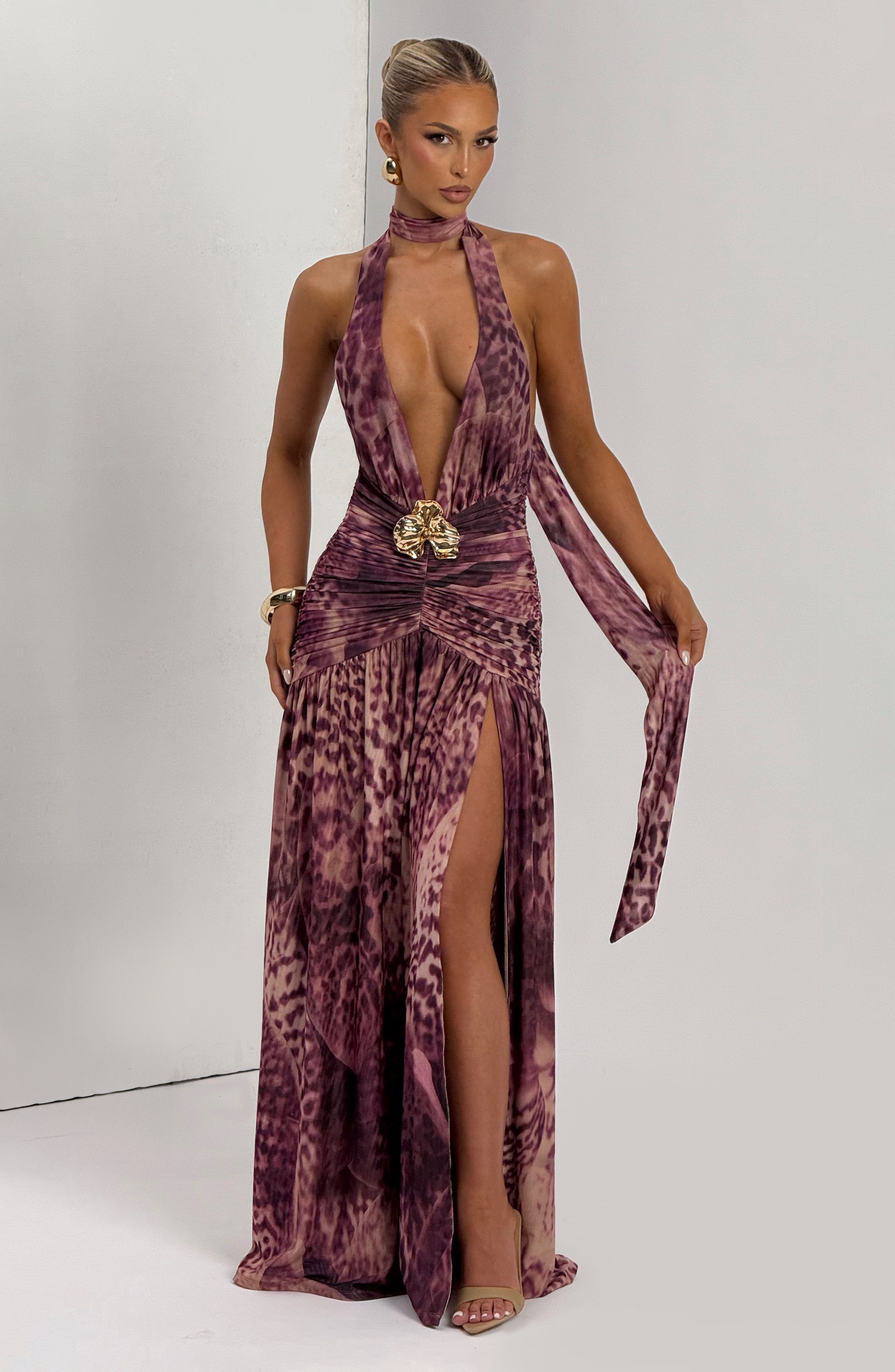 Melania Maxi Dress - Magenta Orchid Print